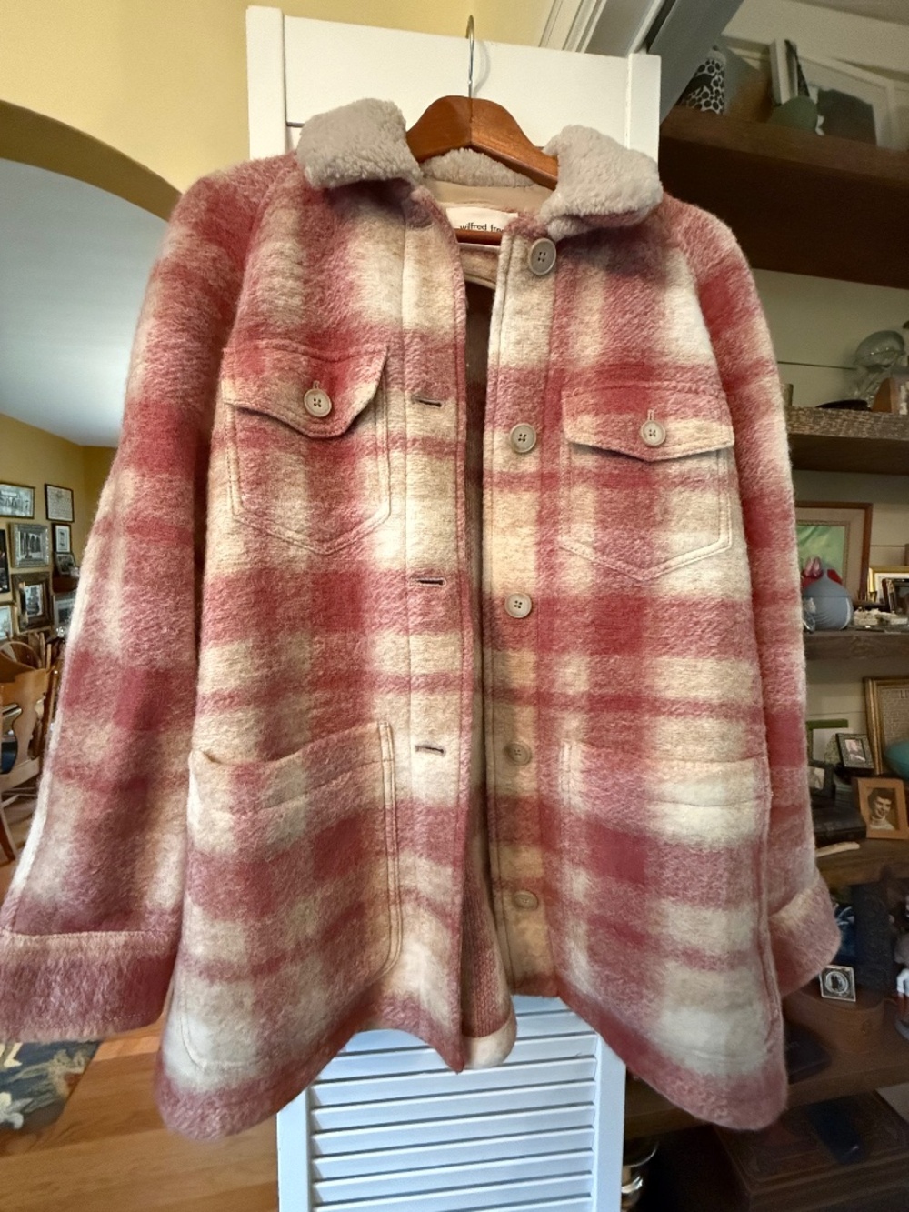Pink Plaid Aritzia Wilfred Free Jacket with Sherpa Collar, Size Small